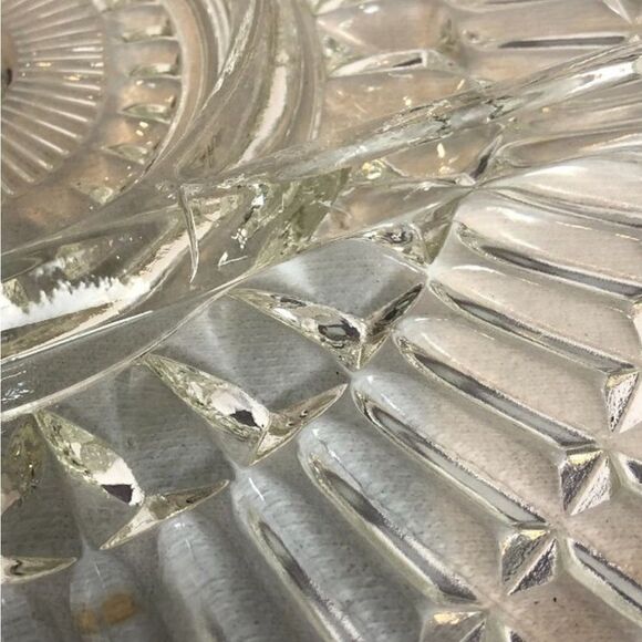 Vintage Glass: Crystal Round Divided Veggie Serving Platter Tray Dish - 12" - Picture 6 of 6